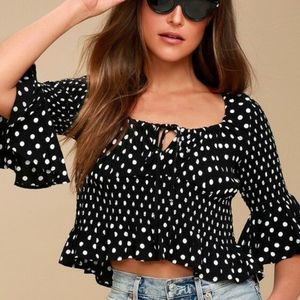 Free People- NWOT Black & White Polka Dot Blouse